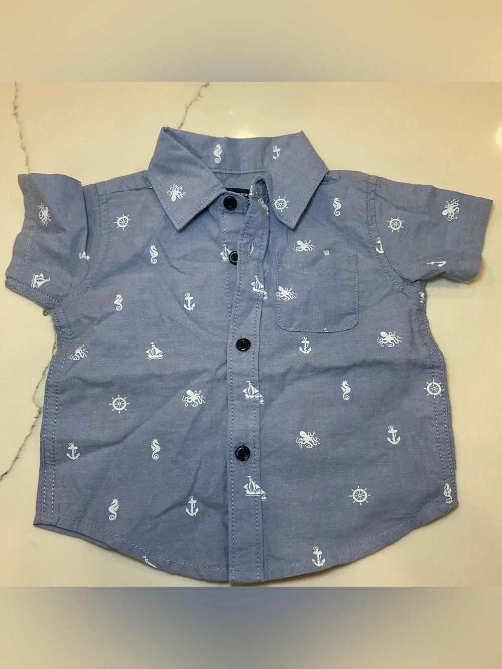 The Children's Place Light Blue Nautical Print Button-Down Shirt